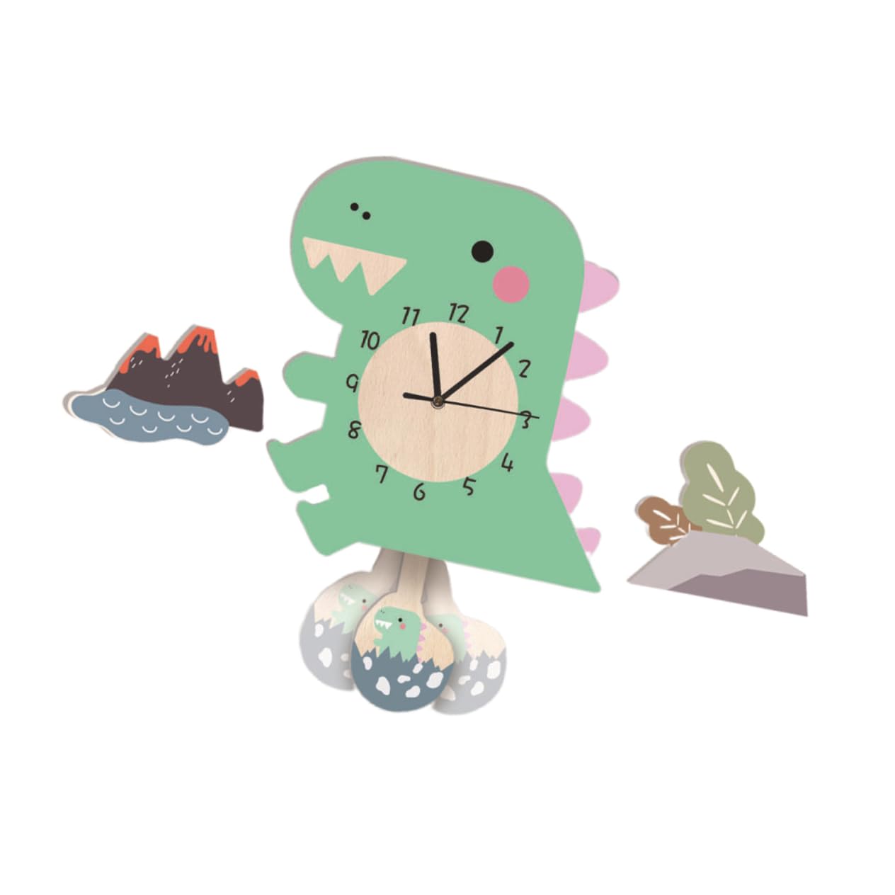 Cabilock Reloj de Péndulo de Dinosaurio de PVC, Estilo Dibujos Animados | 1 Pieza, Decorativo para Guardería y Salas Familiares, Tic Silencioso, Colgante de Pared