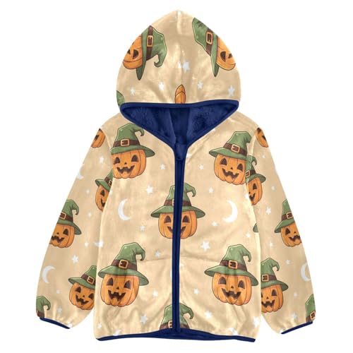 Halloween Pumpkin Witch Hat Toddler Fleece Jacket Girl Boys Hooded Fleece Jacket Coat Warm Outwear Zip-up 3-10T