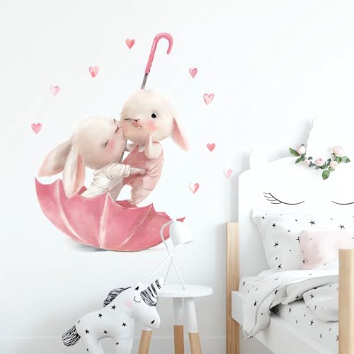 Vinilo Decorativo Sacinora con Conejos Rosados y Paraguas miniatura 2