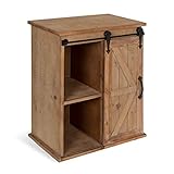 Kate and Laurel Cates Wood End Table with Sliding Barn Door, 14x22x27, Rustic Brown