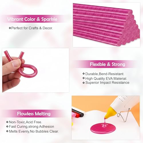 Image of GLUN 10 Piece Glitter Glue Sticks Pink Sparkles, 7mm x 6 Inch, Smooth Flow Adhesive for Office, School & Craft Projects
