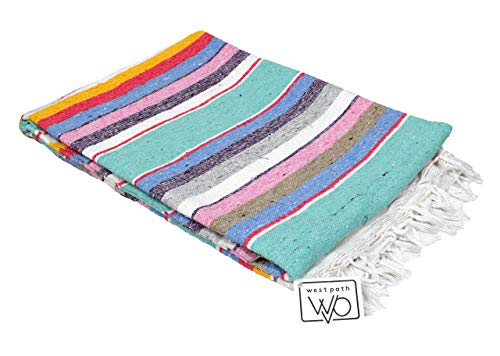 Authentic Mexican Serape Blanket - Multi-Color Lightweight Handmade Mexican Saltillo Blanket / Classic Mexican Style Falsa, Stripe Pattern, Throw, Beach Blanket, Tapestry Or Yoga Blanket Multi Cotton #TOP1