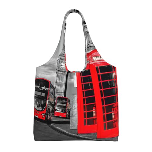 ASFgda Canvas England UK   Bolsa de mano con impresión de teléfono de Londres retro, bolsa de compras reutilizable, bolsa de hombro de gran capacidad para uso diario, viajes, playa