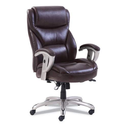 SertaPedic Emerson Big and Tall Task Chair, Supports Up to 400 Lb, 19.5" to 22.5" Seat Height, Brown Seat/Back, Silver Base