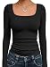 Trendy Queen Womens Square Neck Long Sleeve Shirts Double Lined Solid Slim Fit Tops Y2K Going Out Basic Tees Black S