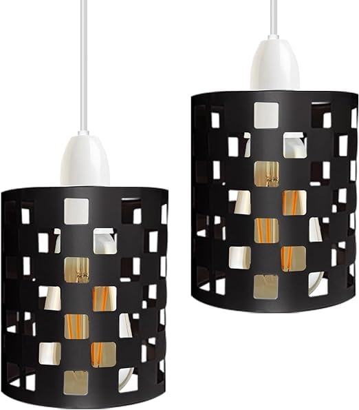 2 Pack of Metal Bulb Guard Lampshades for Ceiling Lights, Indoor Easy Fit Drum Wire Cages for Kitchen, Hall (Style 2)