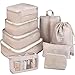 Packwürfel für Reisen, 9 Set Gepäck-Organizer mit Schuhtasche, Elektroniktasche, Kosmetiktasche, Kompressionszellen, Zubehörtaschen aus tragbarem, wasserdichtem Stoff (9 Stück – Beige)