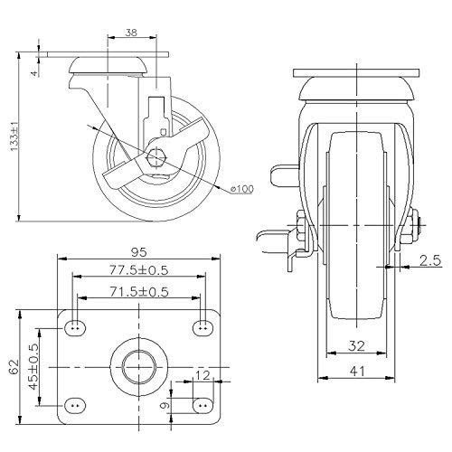 Dgq 4" Caster Wheels Heavy Duty Premium Commercial Grade Set Of 4 (2 Rigid, 2 Brakes) #TOP1