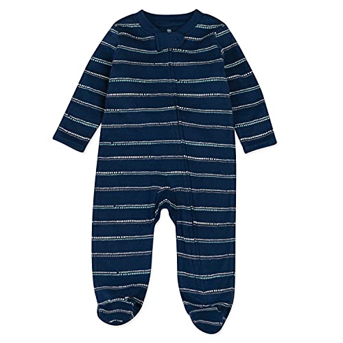 Image of HonestBaby Baby Boys' Sleep and Play Footed Pajamas One-Piece Sleeper Jumpsuit Zip-front Pjs Organic Cotton