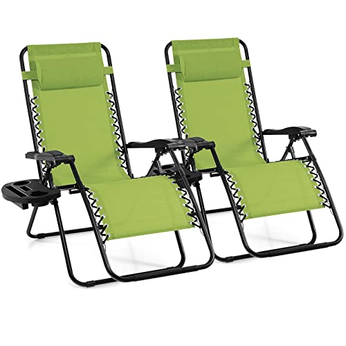 Image of Giantex 2 PCS Zero Gravity Chair, Outdoor Chaise Lounge with Cup Holder, Patio Folding Chairs Recliner for Yard Pool Lawn Balcony