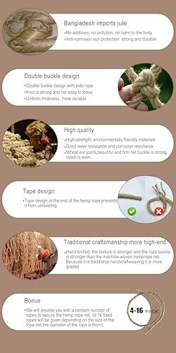 Image of Safety Hemp Rope Net Kids Climbing Safety Net Children Rope Neting Balcony Stairs Fence Railing Garden Playground Protection Heavy Duty Indoor Outdoor Decor 10mm /10cm 6.6x26.6ft(2x8m)