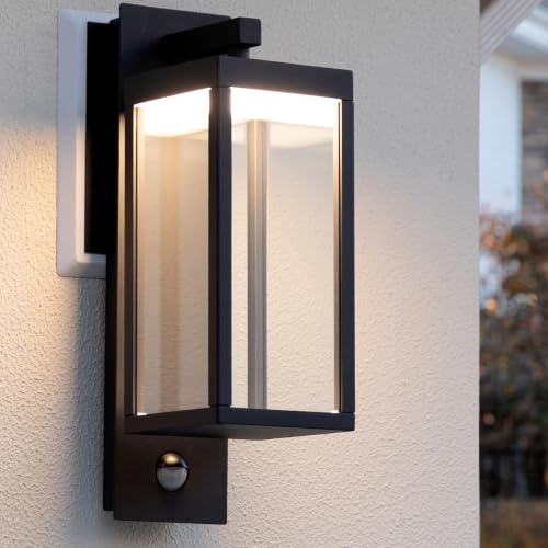 Image of Outdoor Light Wall Sconce Motion Sensor Porch Light for House,15 inch LED Modern Exterior Lighting Fixture Black,Waterproof Outside Lantern with Clear Glass for Garage Patio Garden