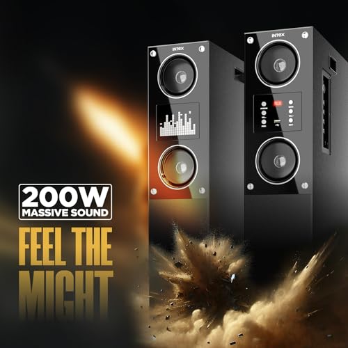 Image of Intex Titan2000 (D) Tower Speaker with Auxiliary, Bluetooth, Deep Bass, 200W Premium Signature Sound, Multiple Connectivity Modes, Master Remote and Sleek Finish (Black)