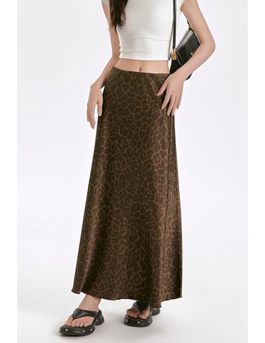 Women's Leopard Print Skirt Satin Midi Long Length High Waisted A Line Casual Drape Y2k Fashion Skirts2