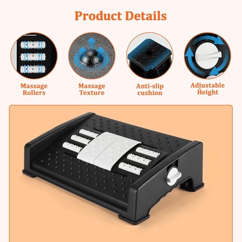 Image of Lucario Foot Rest,Adjustable Angle & 3 Different Height Positions Foot Rest Under Desk At Work, Foot Stool Under Office Desk. Footrest Foot Massage Roller, Chair Footrest Leg Rest(Lk-001)