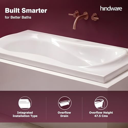 Image of Hindware Trendy Bathtub for Bathroom | ABS Body | Floor Mount | White | Size: 5.00 x 2.51 x 1.56 ft (LxWxH) | 1 Year Warranty | Fixing Kit & Accessories Not Included