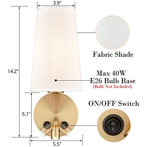 Samteen Brass Wall Sconces Set Of Two Modern Fabric Shade Wall Lamp With Usb Port And Switch Wall Light Fixture For Bedroom Living Room #TOP2