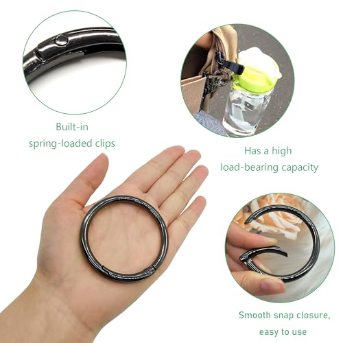 XCSJ 5 Stück Runde Karabiner 61mm OD 50mm ID Sehr Robust Zinklegierung Runde Karabiner Ring Karabinerhaken Rund Groß Karabiner Rund O Ring für Tasche, Schlüsselanhänger, DIY Handwerk Machen (Schwarz)
