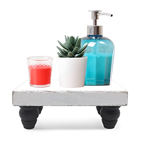 Cyitimo Wood Riser for Display, Distressed Wooden Pedestal Stand for Decoration, Farmhouse Display Tray for Home Clearance, Bathroom Decor, Living room Decor and Kitchen Counter Decor (White & Black)