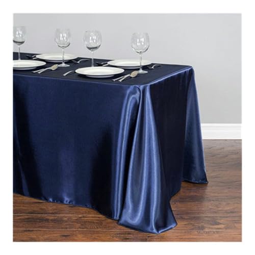 FOVAOK Nappe rectangulaire en satin - 145 x 200 cm - Pour hôtel, banquet, mariage, festival, fête, décoration d'intérieur - Bleu - 145 x 220 cm