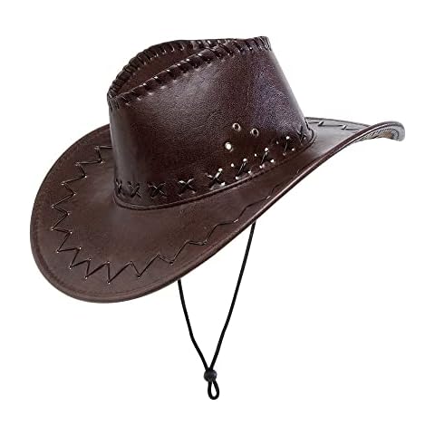 Leatherlook Brown Cowboy Cowboy Wild West Hats Caps & Headwear for Fancy Dress Costumes  Accessory Cover