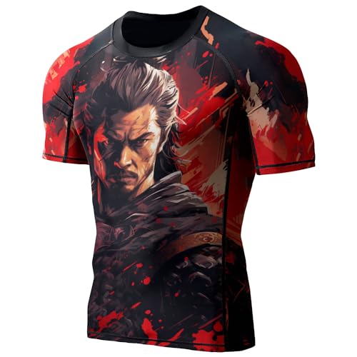 Workout Compression Shirt, Mens Rash Guard Short Sleeve, Jiu Jitsu Rash Guard Men Breathable Fabric