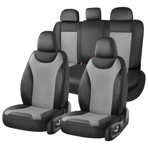 Image of Coverado Car Seat Covers, 5 Seats Front and Rear Seat Covers for Cars, Leather Seat Covers Waterproof Car Seat Protectors, Automotive Seat Cushions Universal for Most Sedan, SUV, Truck, Black & Gray