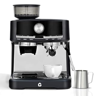 RBFGYIOP Macchina da caffè espresso semiautomatica 15 bar – Macinacaffè integrato 30 livelli – Montalatte – Portafiltro 58mm – Serbatoio 1,5L – Facile da pulire – Verniciatura nera standard europea