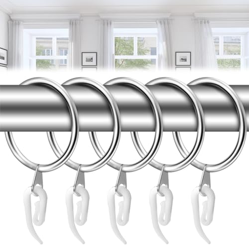 LANSKYLAN 40 PCS Anillos de Metal para Cortinas y Ganchos de Plástico para Cortinas, Anillos para Colgar Cortinas 37mm, Anillas Cortinas Metal para Colgar Cortina de Ducha Puerta Ventana