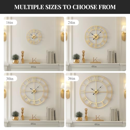 Cuspin 16-Inch Gold Roman Metal Clock