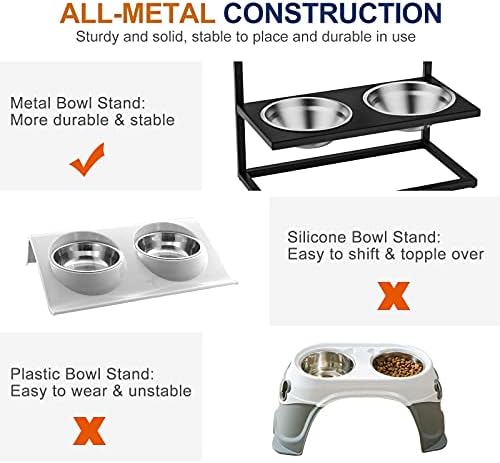 VavoPaw Elevated Dog Bowls with Marker, Adjustable Raised Stand Pet Feeder with Detachable Double Stainless Steel Bowls(23.66oz/700ml), Elevated Food & Water Dish for Medium & Small Dogs & Cats, Black