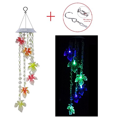 Youqian Updated LED Solar Beads Maple Wind Chimes, Handmade Color Changing Wind Spinners