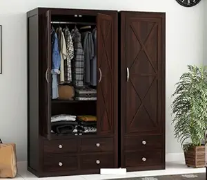 KARINA FURNITURE Wooden Wardrobe for Clothes | Sheesham Wood 3-Door Wardrobe with 6 Drawer Storage | Solid Wood Large Cupboard Almirah: Storage Cabinet for Your Living/Bedroom (Design 109)