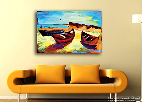 Image of Tamatina Modern Art Canvas Painting | Sunny Day at the Beach| Abstract Art Unframed painting for Home decor|size - 9X13 Inches.30