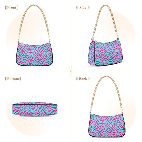 Clutch Tote Handbags with Removable Chains and Zipper Closure Rose Pink Blue Tigers Zebra Print Pattern Shoulder Purse Hobo Handbag for Women2