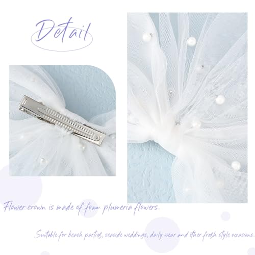Vakkery Bridal Hair Bow Veil White Tulle Bow Hair Clip with Pearl Wedding Bachelorette Party Decoration Hair Accessories for Women - Image 3