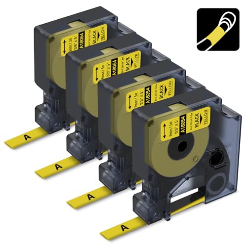 Aonomi Rhino 18054 A18054 - Repuesto de termorretráctil amarillo de 9 mm para etiquetas termorretráctiles Rhino 5200 compatibles con DYMO Industrial Rhino 4200,6000, 6000 + etiquetadora, 3/8 pulgadas