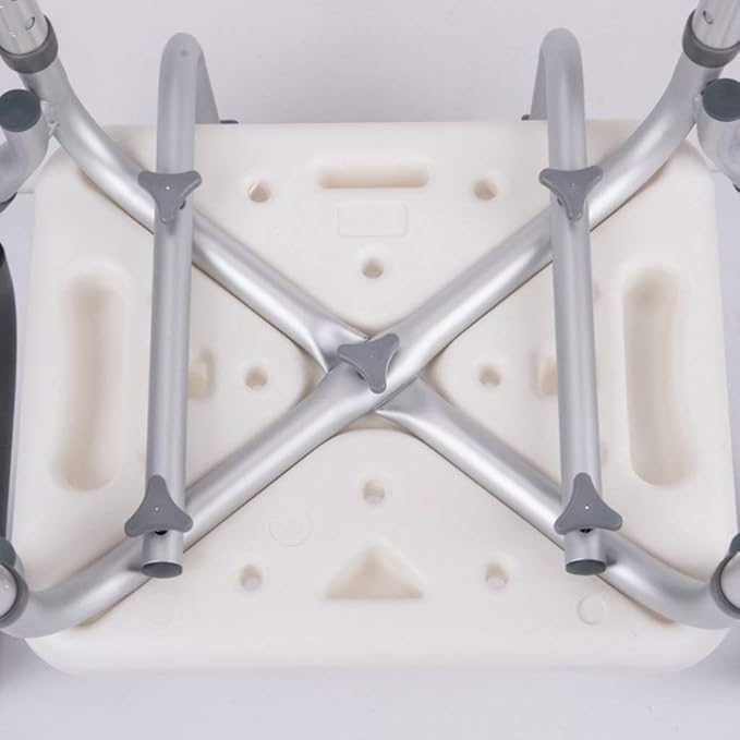 MEHR GESUNDHEIT - CORFOU Duschstuhl | eloxiertes Aluminium, gebogener Sitz, Höhenverstellbar 46-58 cm, abnehmbare Rückenlehne & Armlehnen, X-Verstärkung, rutschfeste Füße | 3,6 kg | 136 kg