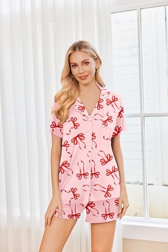 Image of Ekouaer Womens Pajamas Set 2 Pack Button Down Summer Sleepwear Short Sleeve Comfy Pjs Loungewear Set
