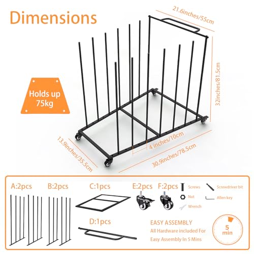 Image of Heavy-Duty Art Storage Rack for 57 inch Artwork - Canvas Drying Rack & Mobile Display Stand with Locking Casters, Metal Frame - Organizer for Artists, Framers, Studios, Vendors