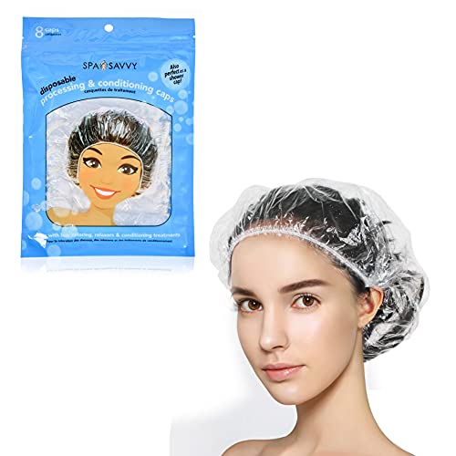 Spa Savvy: Pack Of 8 Disposable Shower Caps, Processing And Conditioning Caps, Waterproof Shower Caps, Plastic Hair Caps for Women, Spa, Home Use, Hotel and Hair Salon, Portable Travel