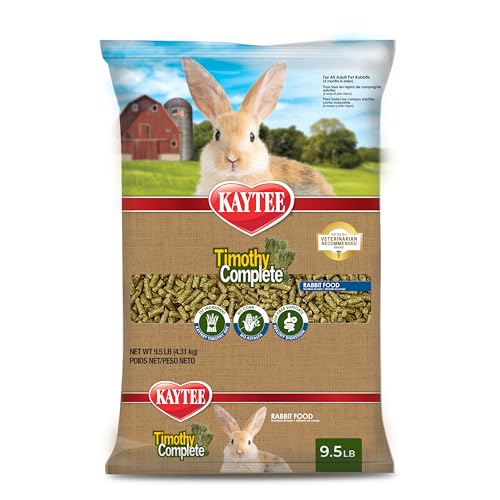 Kaytee Timothy Complete Rabbit Food, Made with Timothy Hay, High in Fiber, Supports Dental Health and Digestion, 9.5 pounds