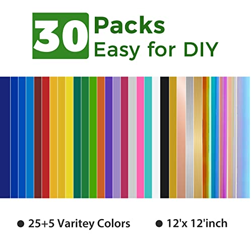 Permanent Vinyl Bundle, Imodeur 25 Self Adhesive Vinyl Sheets & 5 Holographic Vinyl Sheets 12'' X 12" Vinyl For Cricut For Mug, Window, Ceramics, Decoration,Cup #TOP1