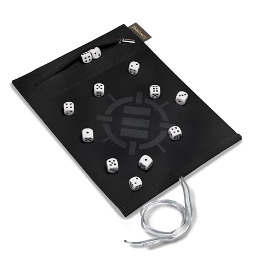 ENHANCE Roll on a Scroll Dice Roller with 12 Piece 6 Sided Dice Set - Premium Soft Dice Case & Color Coordinated 14MM Dice, Dice Holder and Tray Compatible with Yahtzee, Catan, Monopoly, more (White)