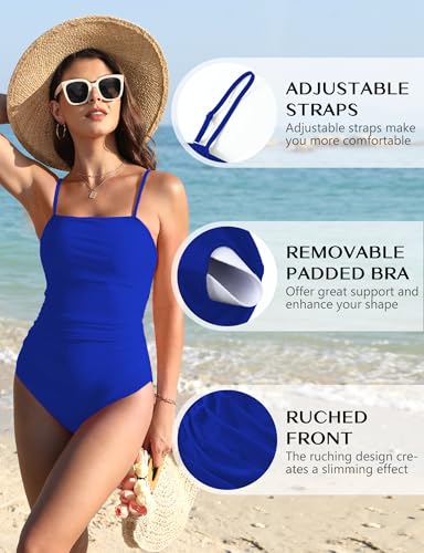 Image of Buauty Women's Swimsuit Square Neck Ruched Waist Bathing Suit Adjustable Straps Full Coverage