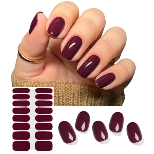 Ruzister 16 láminas autoadhesivas de gel semiendurecido para uñas, color rojo oscuro, para lámparas, envoltorios de gel autoadhesivos, juego de 16 unidades