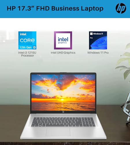 Image of hp 2024 Newest 17 Inch Business Laptop, 17.3 inch FHD IPS Screen, 12th Gen Intel i3 1215U Processor, 64GB RAM, 2TB SSD, Intel UHD Graphics, Webcam, Anti-glare, HD Camera, Wi-Fi, Windows 11 Pro