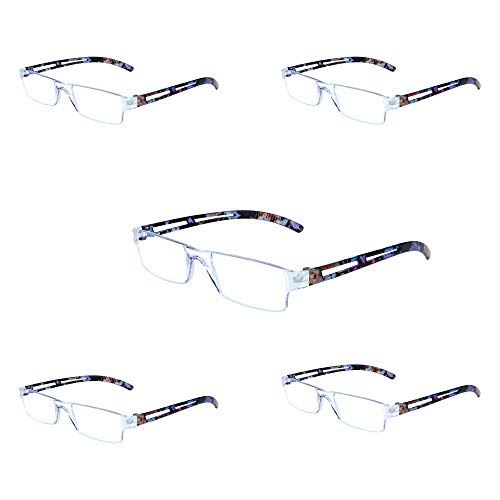 Image of VisionGlobal 5 Pairs Reading Glasses, Blue Light Blocking Glasses, Computer Reading Glasses for Women and Men, Fashion Square Eyewear Frame (Blue Floral,+4.50 Magnification)