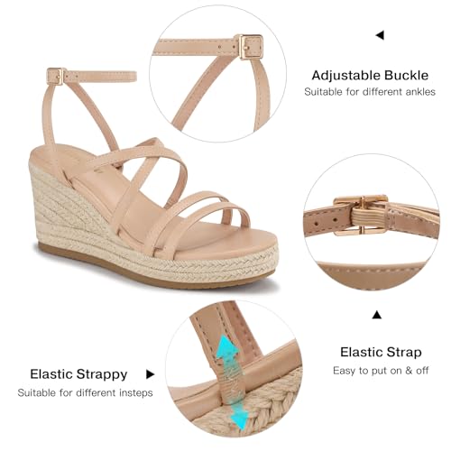 Image of TEMOFON Espadrilles Wedge Sandals for Women: Slip On Elastic Ankle Strap Platform Sandals Dressy Comfortable Summer Wedges Heels Shoes