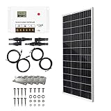 HQST 100W 12V Monocrystalline Solar Panel Kit w/ 30A PWM LCD Solar Charge Controller, 20Ft 12AWG Pan